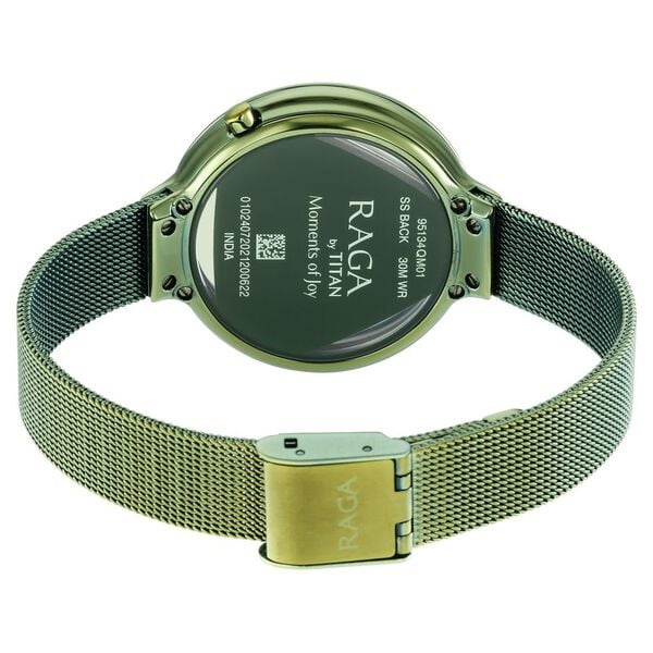 Titan Raga Moments of Joy Women's Watch Analog Green Dial With Green Mesh Band, 95134QM01