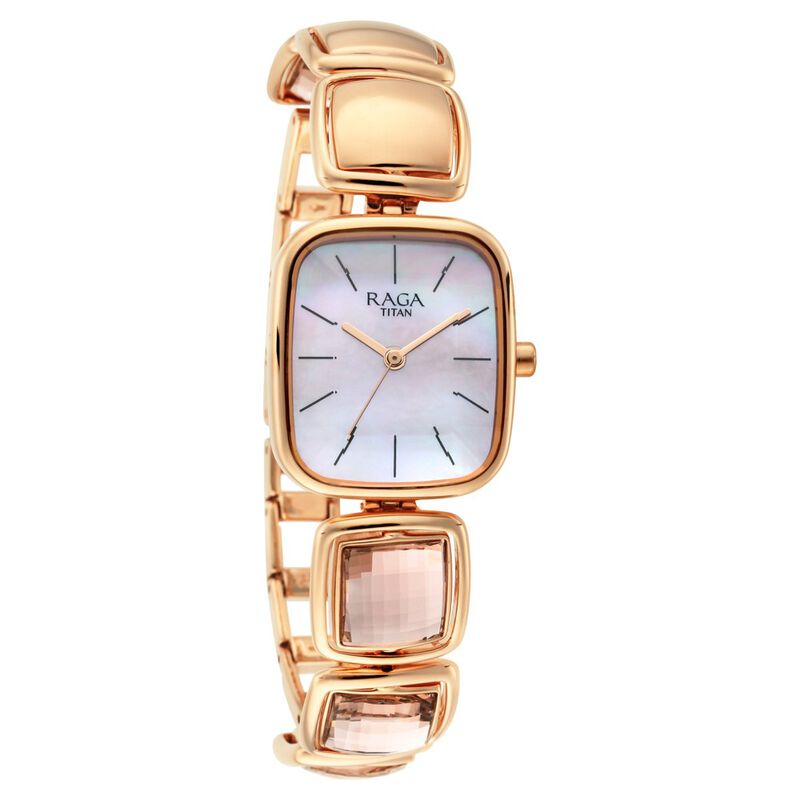 Titan Raga Moments of Joy Women's Watch Analog Mother of Pearl Dial Rose Gold Metal Band, 95136WM01