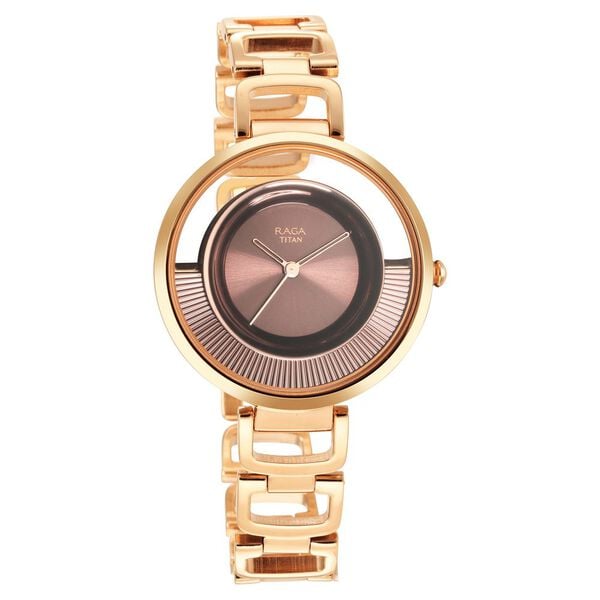 Titan Raga Moments Of Joy Women's Analog Watch Brown Dial With Gold Stainless Steel Band, 95127WM01