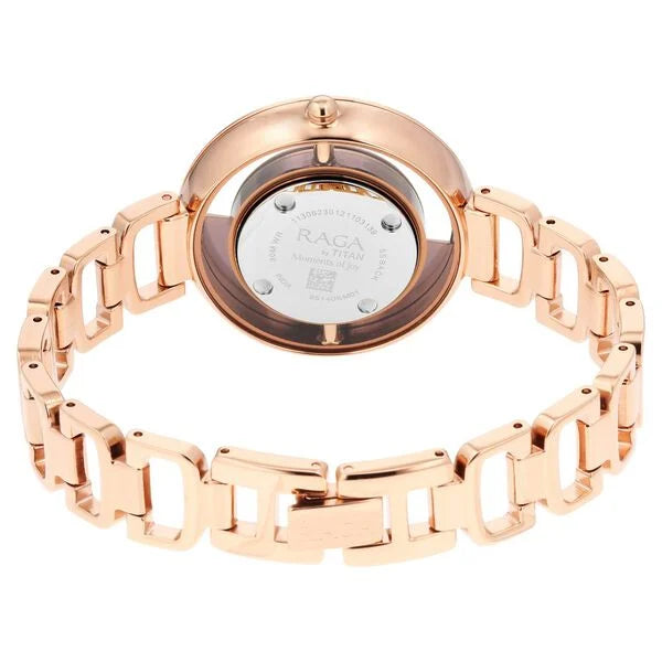 Titan Raga Moments Of Joy Women's Analog Watch Brown Dial With Gold Stainless Steel Band,95140KM01