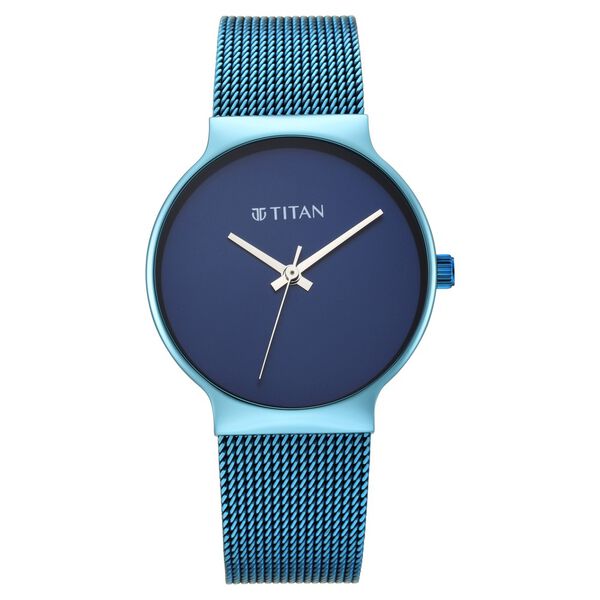 Titan Slimline Women's Watch Analog Blue Dial with Blue Mesh Band, 95141QM01