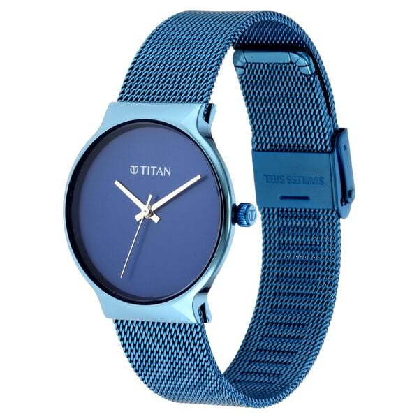 Titan Slimline Women's Watch Analog Blue Dial with Blue Mesh Band, 95141QM01
