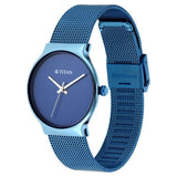 Titan Slimline Women's Watch Analog Blue Dial with Blue Mesh Band, 95141QM01