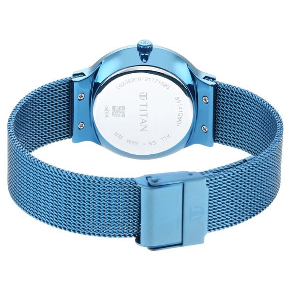Titan Slimline Women's Watch Analog Blue Dial with Blue Mesh Band, 95141QM01