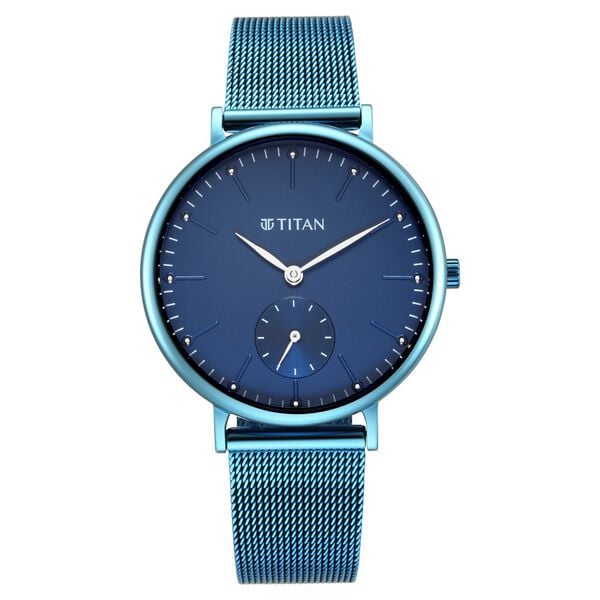 Titan Slimline Women's watch Analog Blue Dial with Blue Mesh Band, 95142QM01