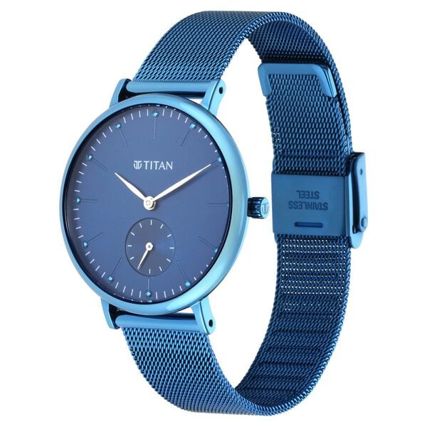 Titan Slimline Women's watch Analog Blue Dial with Blue Mesh Band, 95142QM01
