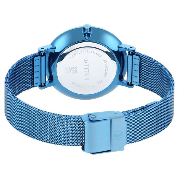 Titan Slimline Women's watch Analog Blue Dial with Blue Mesh Band, 95142QM01