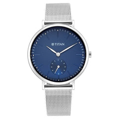 Titan Slimline Women's watch Analog Blue Dial with Silver Mesh Band, 95142SM01