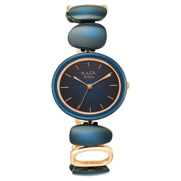 Titan Raga Ceramics Women's Watch Analog Blue Dial With Blue Metal Band, 95146KD01