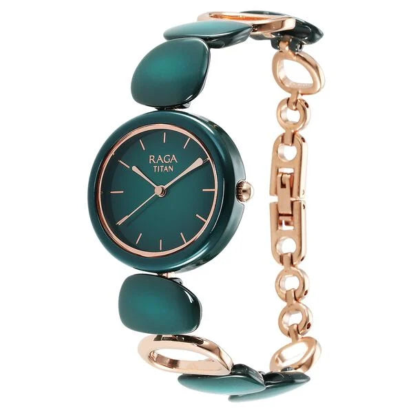 Titan Raga Ceramics Women's Watch Analog Green Dial With Green Stainless Steel Band, 95146KD02