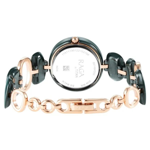 Titan Raga Ceramics Women's Watch Analog Green Dial With Green Stainless Steel Band, 95146KD02