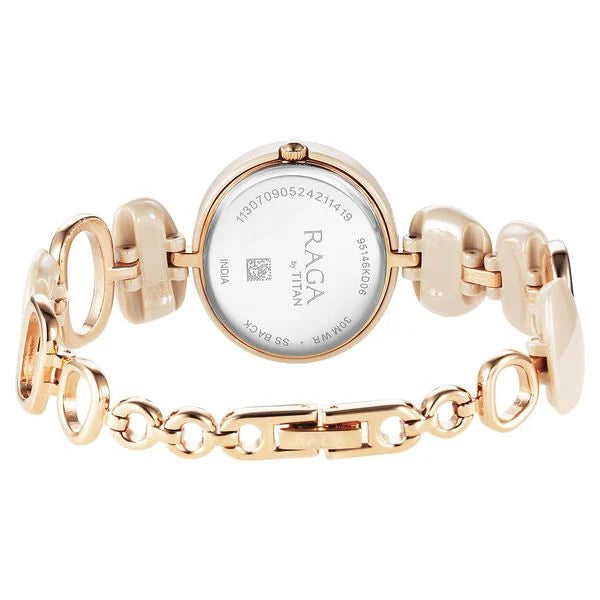 Titan Raga Ceramics Women's Watch Analog Beige Dial With Beige Metal Band, 95146KD06