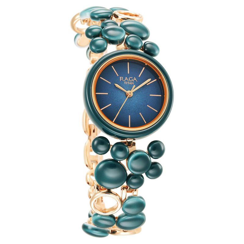 Titan Analog Women's Watch Analog Blue Dial With Green Metal Band, 95148KD02