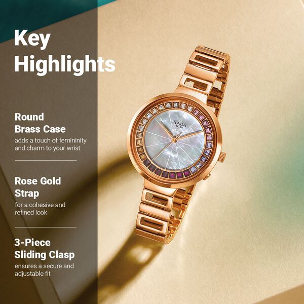 Titan Raga Women's Analog Watch Mother Of Pearl Dial With Rose Gold Stainless Steel Band, 95150WM01