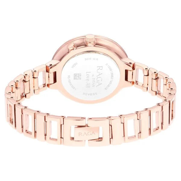 Titan Raga Women's Analog Watch Mother Of Pearl Dial With Rose Gold Stainless Steel Band, 95150WM01