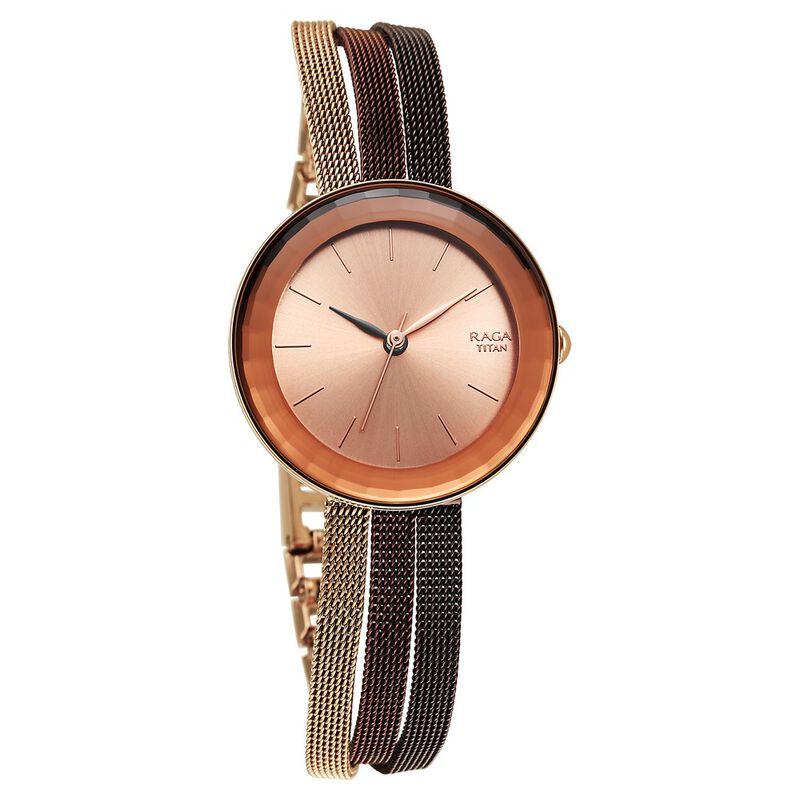 Titan Raga Delight Women's Watch Rose Gold Dial With Rose Gold Stainless Steel Band, 95153KM01