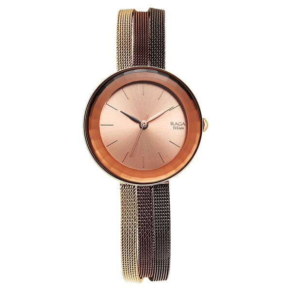 Titan Raga Delight Women's Watch Rose Gold Dial With Rose Gold Stainless Steel Band, 95153KM01