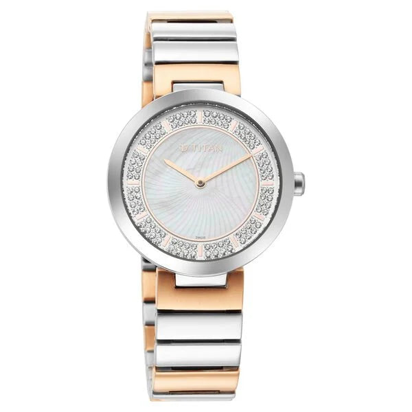 Titan Purple Women's Watch Analog mother of Pearl Dial with Two-Toned Stainless Steel Band, 95162KM01