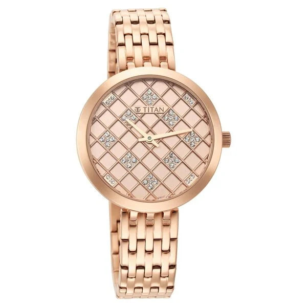 Titan Purple Women's Watch Analog Rose Gold Dial with Rose Gold Stainless Steel Band, 95163WM01