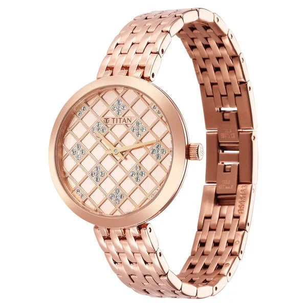 Titan Purple Women's Watch Analog Rose Gold Dial with Rose Gold Stainless Steel Band, 95163WM01