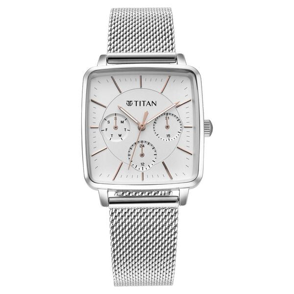 Titan Avant Garde Women's Watch Analog Silver Dial with Silver Mesh Band, 95176SM01