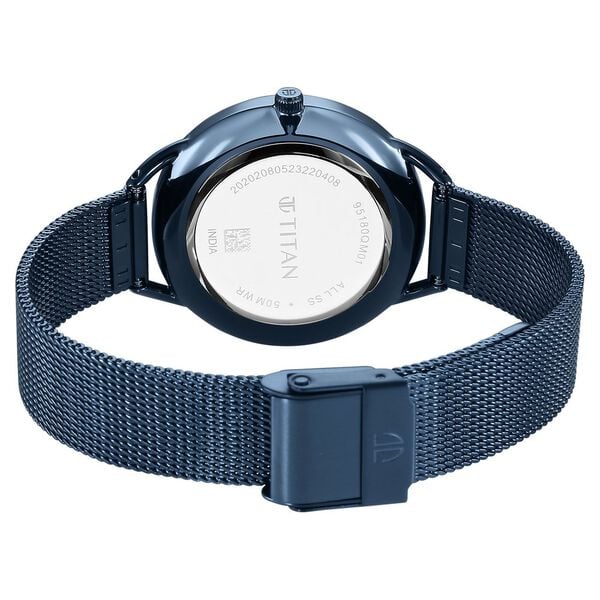 Titan Slimline Women's Watch Analog Mother Of Pearl Dial with Blue Stainless Steel Band, 95180QM01