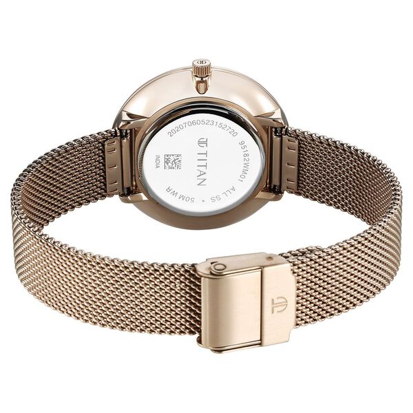 Titan Slimline Women's Watch Analog Pink Dial with Rose Gold Mesh Band, 95182WM01