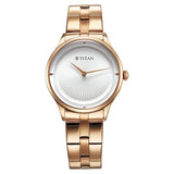 Titan Workwear Women's Watch Analog White Dial with Rose Gold Stainless Steel Band, 95185WM02