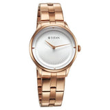 Titan Workwear Women's Watch Analog White Dial with Rose Gold Stainless Steel Band, 95185WM02