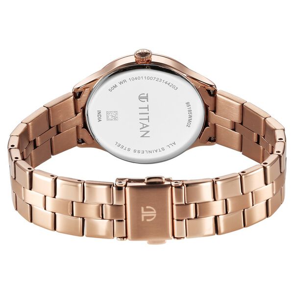 Titan Workwear Women's Watch Analog White Dial with Rose Gold Stainless Steel Band, 95185WM02
