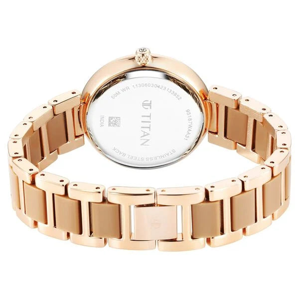 Titan Acetate Women's Multifunction Watch Analog Mother Of Pearl Dial with Two-Toned Band, 95187KD03