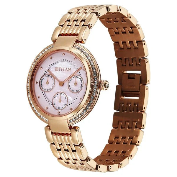 Titan Eternal Quartz Analog Women's Watch With Pink Dial and Rose Gold Metal Strap Watch, 95187WM01
