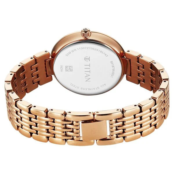 Titan Eternal Quartz Analog Women's Watch With Pink Dial and Rose Gold Metal Strap Watch, 95187WM01