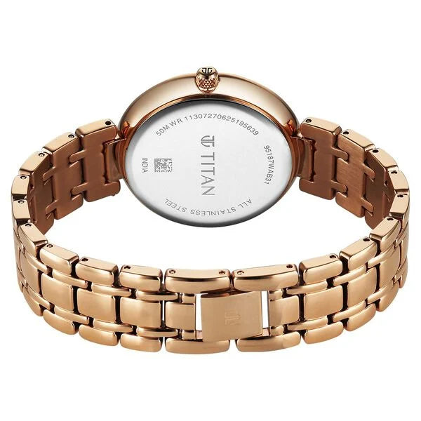Titan Eternal Quartz Analog Women's Watch With Off White Dial and Rose Gold Stainless Steel Strap, 95187WM02