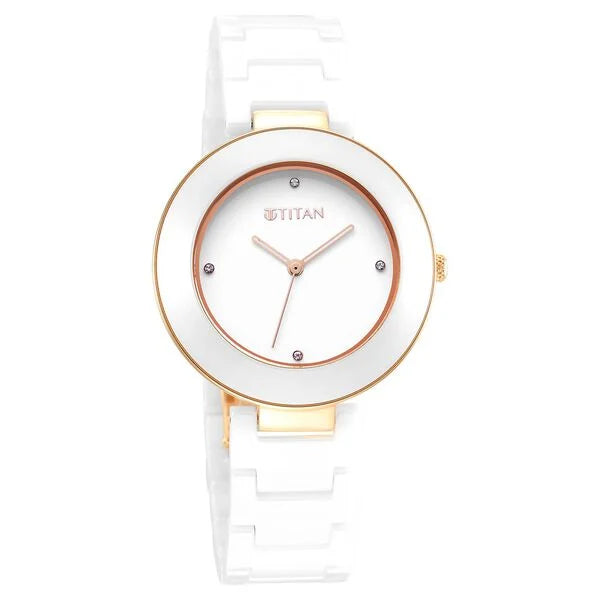 Titan Purple Women's Watch Analog White Dial with White Ceramic Band, 95189KC01