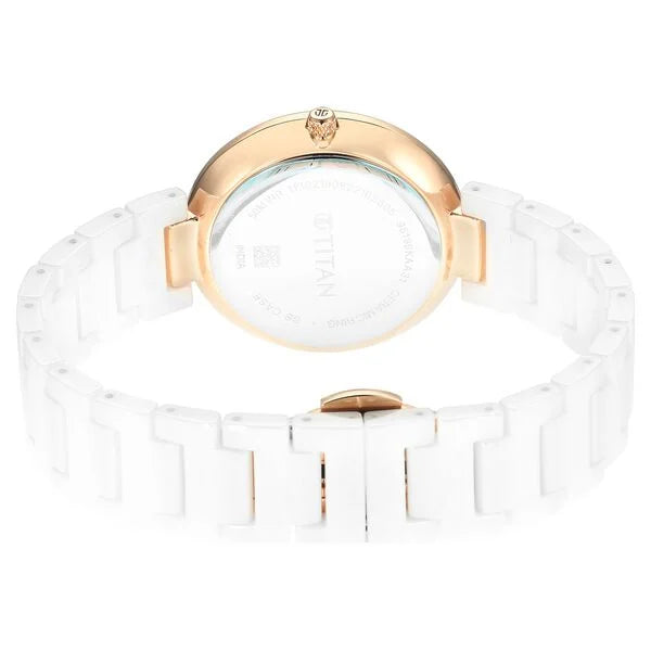 Titan Purple Women's Watch Analog White Dial with White Ceramic Band, 95189KC01