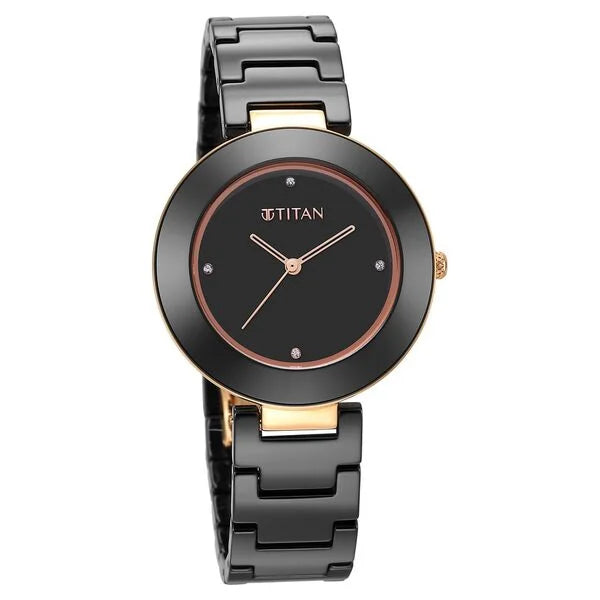 Titan Purple Women's Watch Analog Black Dial with Black Ceramic Band, 95189KC02