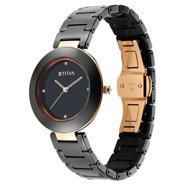 Titan Purple Women's Watch Analog Black Dial with Black Ceramic Band, 95189KC02