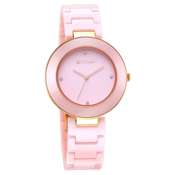 Titan Purple Women's Watch Analog Pink Dial With Pink Ceramic Band, 95189KC03