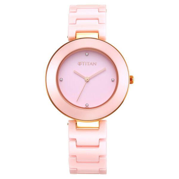 Titan Purple Ceramics Women's Watch Analog Pink Dial With Pink Ceramic Strap, 95189KC03