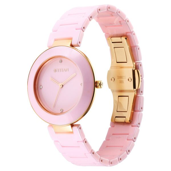 Titan Purple Women's Watch Analog Pink Dial With Pink Ceramic Band, 95189KC03