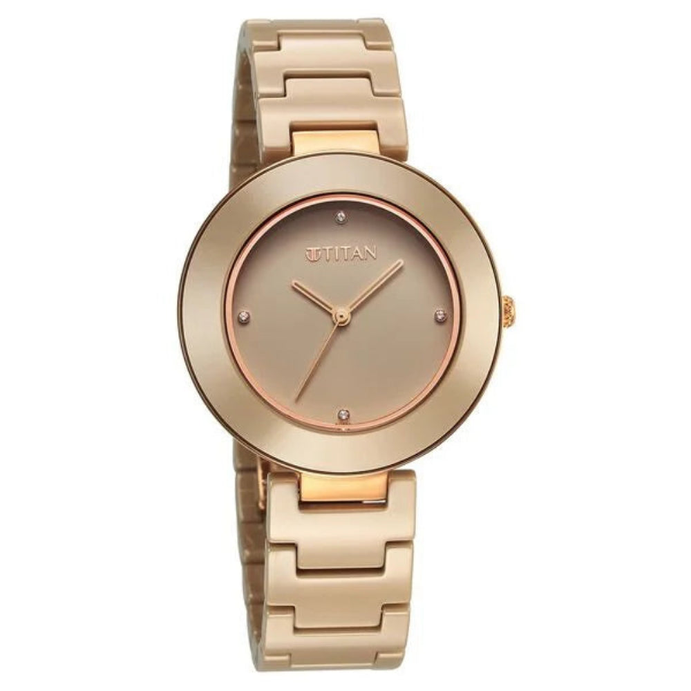 Titan Purple Women's Watch Analog Beige Dial with Beige Ceramic Band, 95189KC04