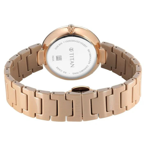 Titan Purple Women's Watch Analog Beige Dial with Beige Ceramic Band, 95189KC04