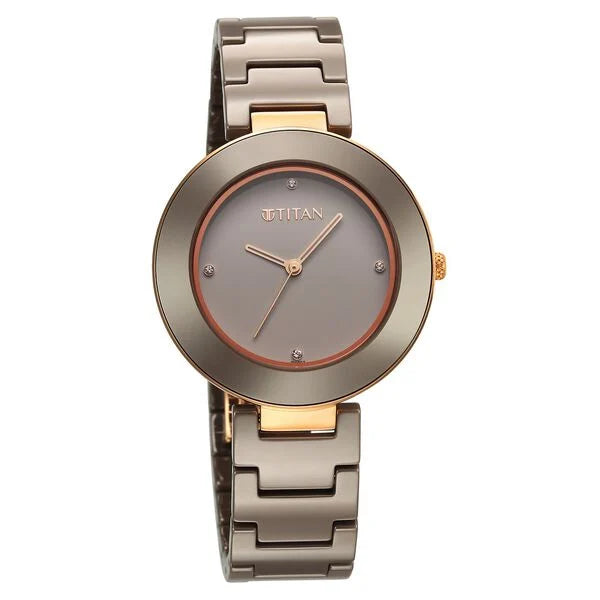Titan Purple Women's Watch Analog Brown Dial with Brown Ceramic Band, 95189KC09
