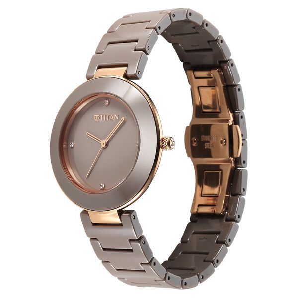 Titan Purple Women's Watch Analog Brown Dial with Brown Ceramic Band, 95189KC09