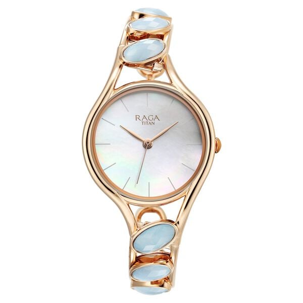 Titan Raga Women's Watch Analog Mother of Pearl Dial with Blue Chalcedony stone Band, 95190WM02