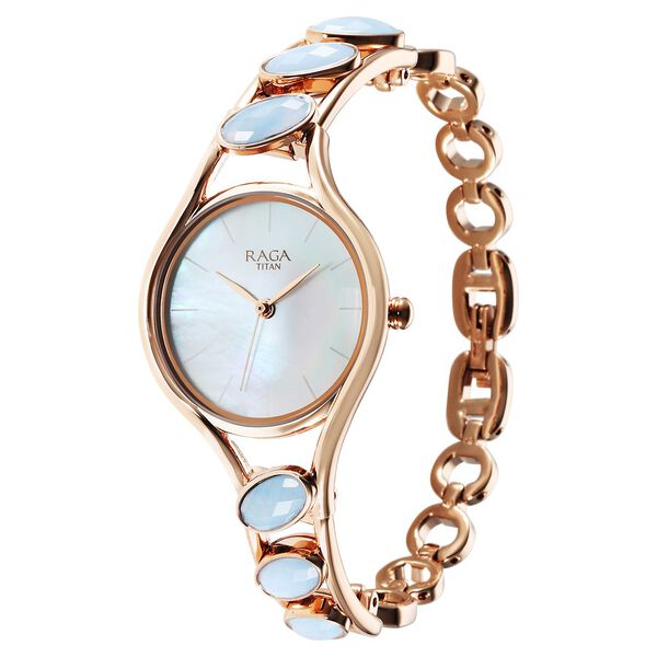 Titan Raga Women's Watch Analog Mother of Pearl Dial with Blue Chalcedony stone Band, 95190WM02