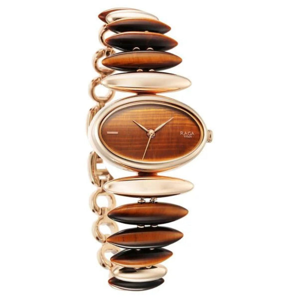 Titan Raga Women's Watch Brown Dial with Tiger Eye Stone Strap, 95191WM01