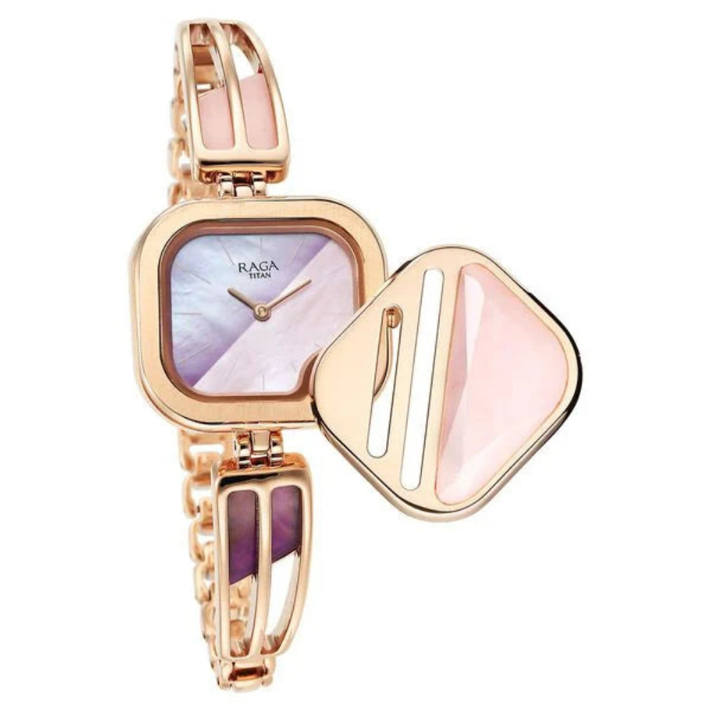 Titan Raga Women's Watch Mother of Pearl Dial with Rose Gold Stainless Steel Band, 95192WM01