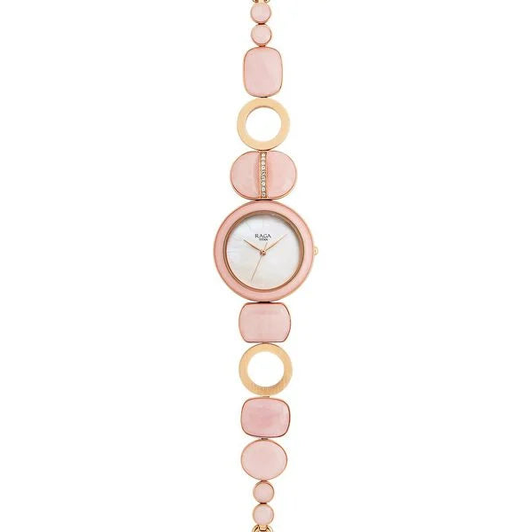 Titan Raga New You Women's Watch Analog Mother Of Pearl Dial With Rose Stone Stainless Steel  Band, 95195WM01